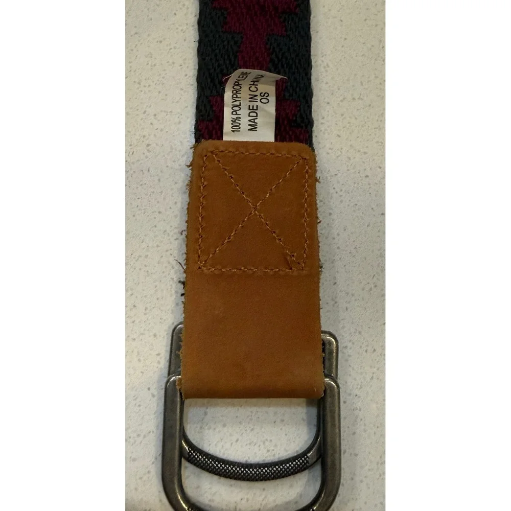 Brixton‎ Woven D-Ring Belt Burgundy Charcoal Grey Southwestern Geometric OS